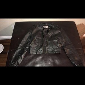 Black cropped leather jacket